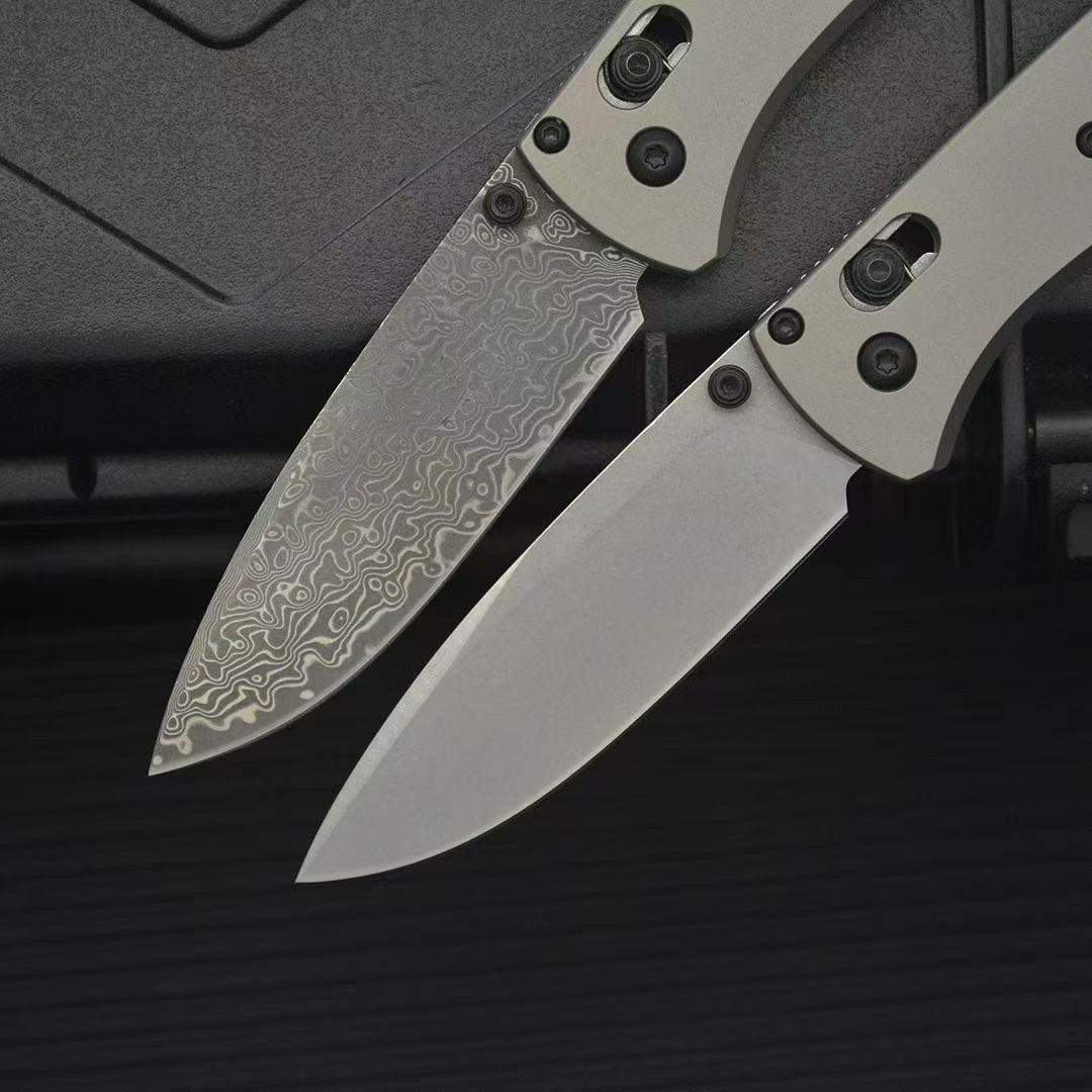 BM535 Flat Titanium Handle Damascus Outdoor Folding Tool