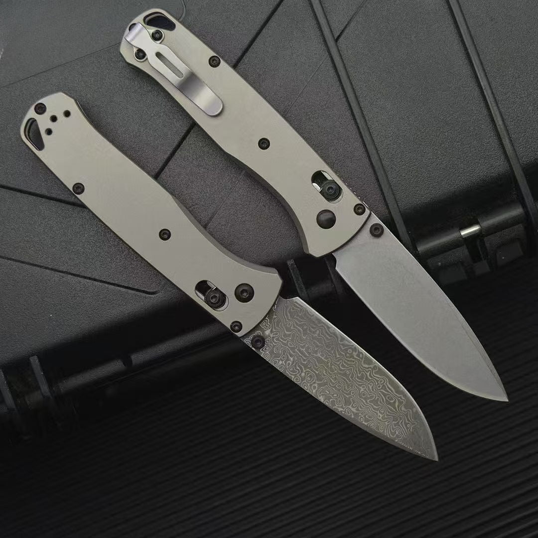 BM535 Flat Titanium Handle Damascus Outdoor Folding Tool