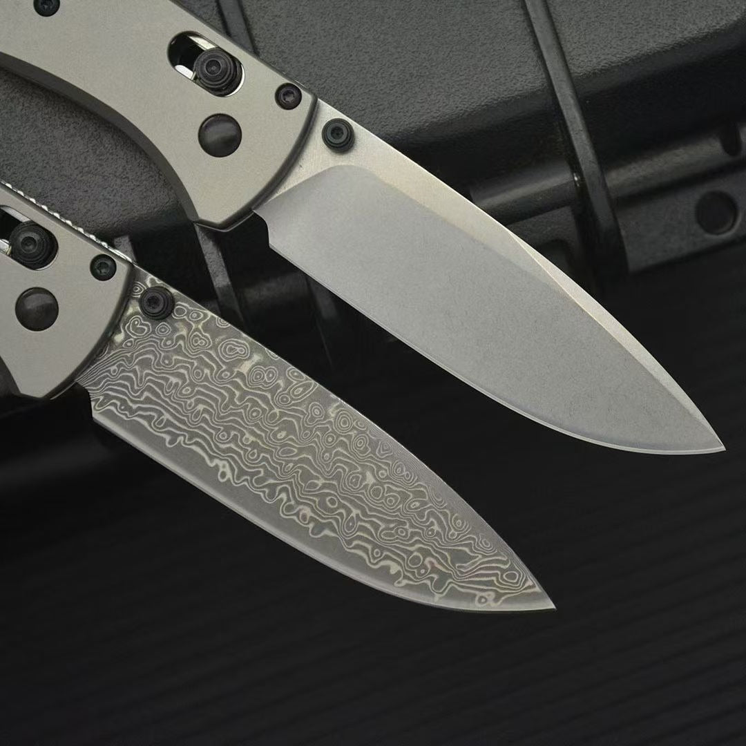BM535 Flat Titanium Handle Damascus Outdoor Folding Tool